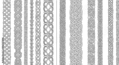Collection of various gray lace patterns on white background.