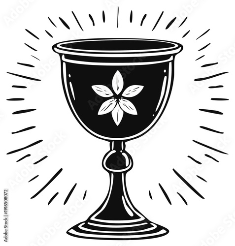 Mystical Chalice with Radiant Light and Floral Emblem
