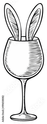 Whimsical Easter bunny ears emerging from a stemmed glass creating a unique playful concept