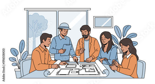 Team of People Discussing Architectural Plans.