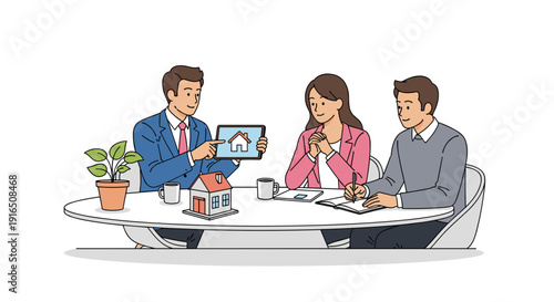 Three Business Professionals Discussing at Meeting Table.