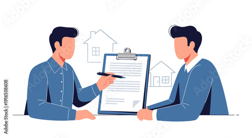 Two Men Signing Real Estate Documents.