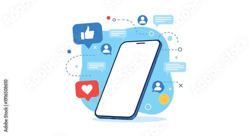 Social media interaction concept with a smartphone and notification icons