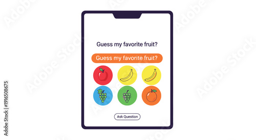 Smartphone displaying a colorful fruit themed quiz or question interface