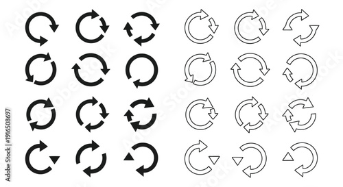 Collection of circular arrows showcasing various rotation and cycle concepts