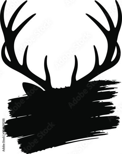This graphic features a bold, black silhouette of deer antlers emerging from a textured, brush-stroke base, perfect for rugged or outdoorsy designs.