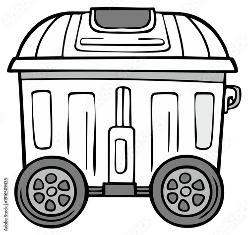 Simple cartoon style gray wheeled garbage bin icon with closed lid