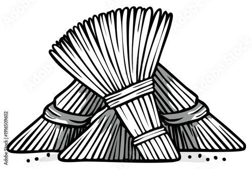 Stacked brooms illustration with hand-drawn style design