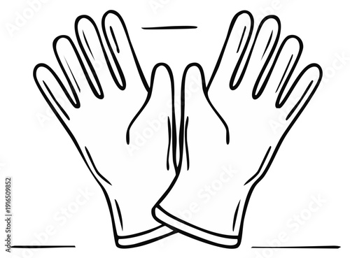 Illustration of a pair of protective gloves hand drawn for hygiene or work safety.
