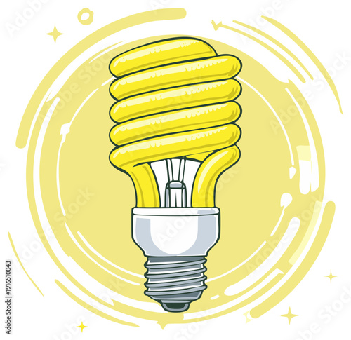 Yellow Compact Fluorescent Light Bulb Energy Saver with Swirls - Environmentally Friendly Lamp
