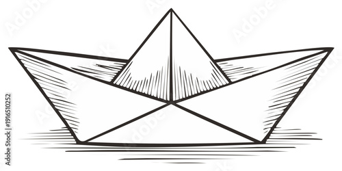 Paper boat sketch origami style illustration