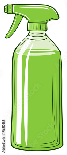 Green Spray Bottle, Cleaning Solution, Cleaning Product in a Glass Container