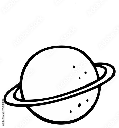 Cartoon planet illustration with rings and craters isolated on white.