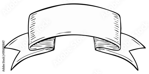 Simple engraved black and white ribbon banner illustration for message