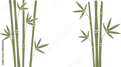 Minimalist bamboo border vector illustration with green stems and leaves botanical eco nature frame background design template,