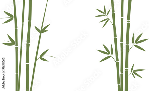 Minimalist bamboo frame vector illustration with green stems and leaves botanical nature border eco design background template,