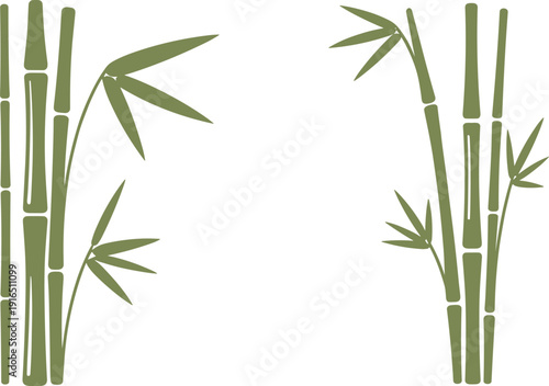 Minimalist bamboo frame vector illustration with green stems and leaves botanical eco nature border background template design,