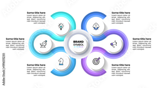 Infographic template. 6 circles with line and icons