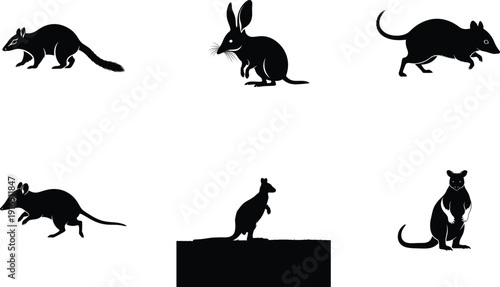 Australian animal silhouettes in various poses