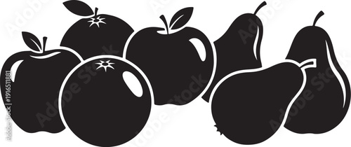 Black and white illustration of apples and pears together