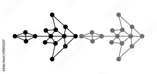 Abstract network connections evolving from solid to faded on white background
