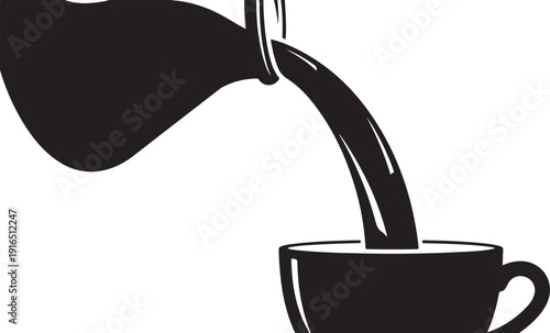 Coffee pouring into a cup in black silhouette style