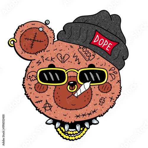 Fashion teddy bear toy print for t-shirt. Hate quote. Vector cartoon graffiti style logo icon. Dead bear toy,rap,hip hop print for poster,t-shirt,tee,logo,sticker concept