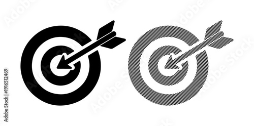 Two target icons, one black and one gray, with arrows hitting the bullseye, symbolizing success and precision.