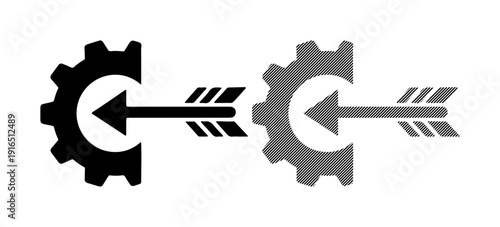 Symbolic arrow piercing through gears, representing progress and innovation