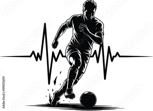 Soccer Player Sprinting With Heartbeat Line