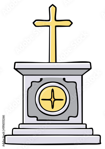 Hand drawn illustration of a religious tabernacle for the Holy Eucharist with a cross on top