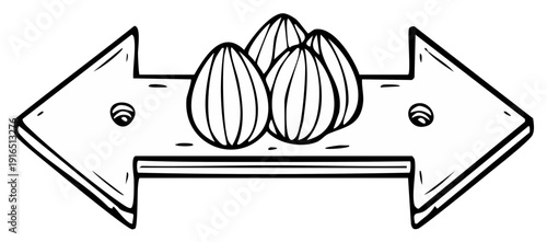 Black and white hand drawn arrows with almond shape elements