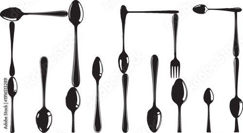 Black silhouettes of various cutlery on white background illustration