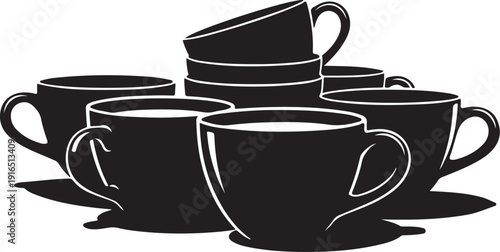 Black and White Illustration of Stacked Coffee Cups