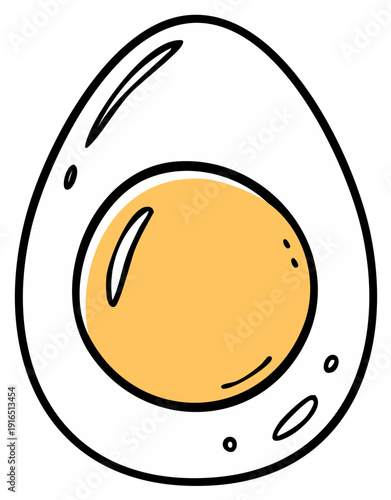 Cartoon illustration of a halved hard-boiled egg with a bright yellow yolk and clean lines.