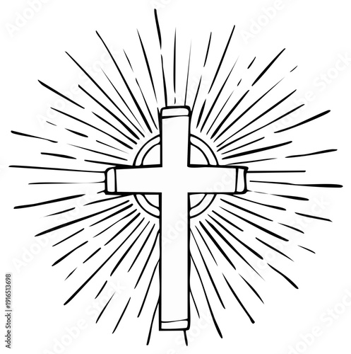 Christian Cross with Radiating Light Symbol Illustration