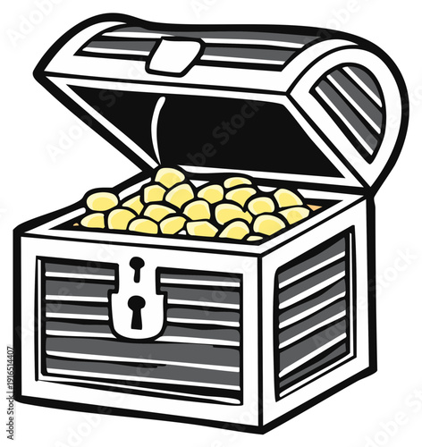 Cartoon treasure chest overflowing with golden coins, illustration