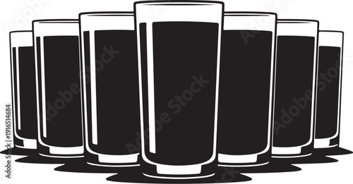 Seven Glasses of Dark Liquid in a Row Illustration