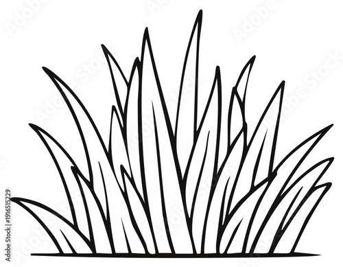 Simple hand drawn outline of green grass blades in a clump