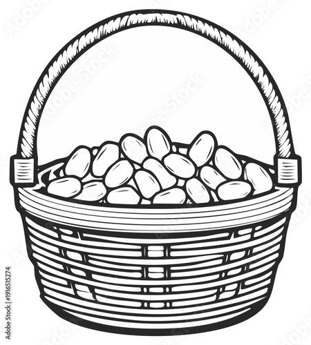 Wicker Basket Filled with Oval Shaped Objects Illustration