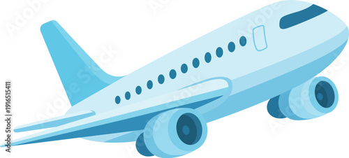 Colorful blue airplane flight illustration in flat style