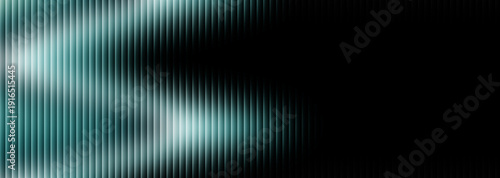 Abstract digital graphic featuring vertical shimmering teal light bars against deep black negative space suggesting a futuristic digital curtain or screen effect on white background