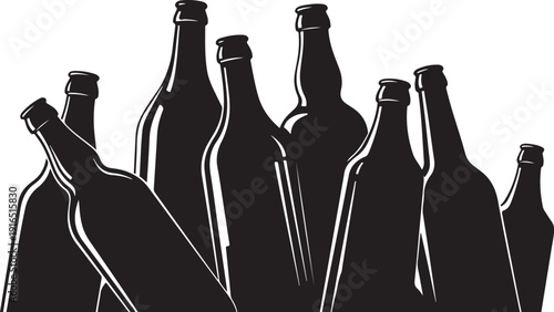 Collection of empty black bottles on white background illustration