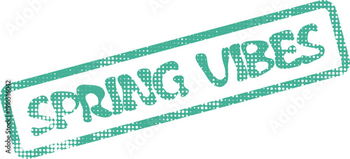 Spring Vibes Green Stamp Effect with Halftone Texture Ideal for Energetic Seasonal Feelings and Uplifting Moods