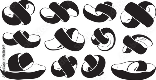 Black and white Challah bread icon set illustrations