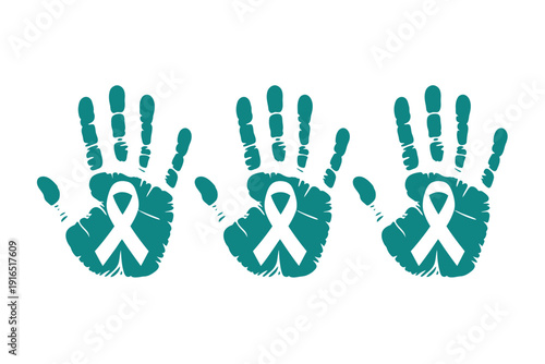 Teal Handprints with White Ribbons