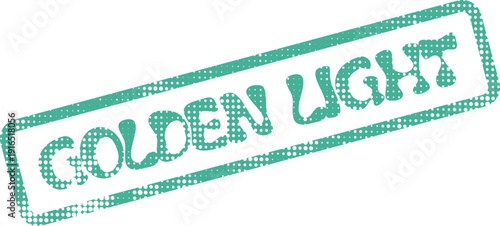Reflective green stamp with Golden Light text invoking warmth and illuminated brilliance