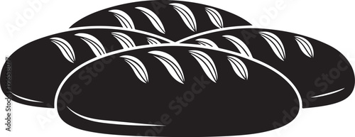 Illustration of three black bread loaves with white lines