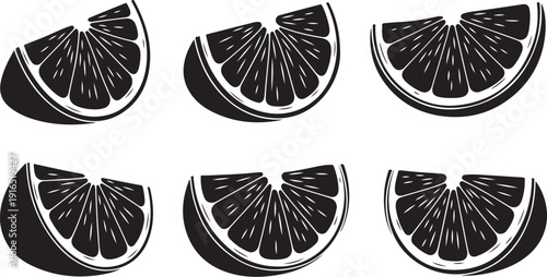 Black and White Illustration of Lemon Wedges Isolated