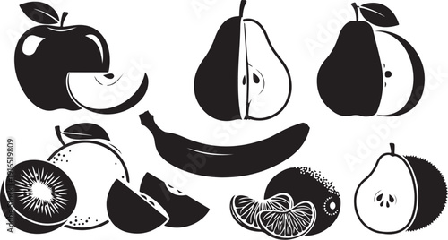 Black and white fruit illustrations in simple vector style